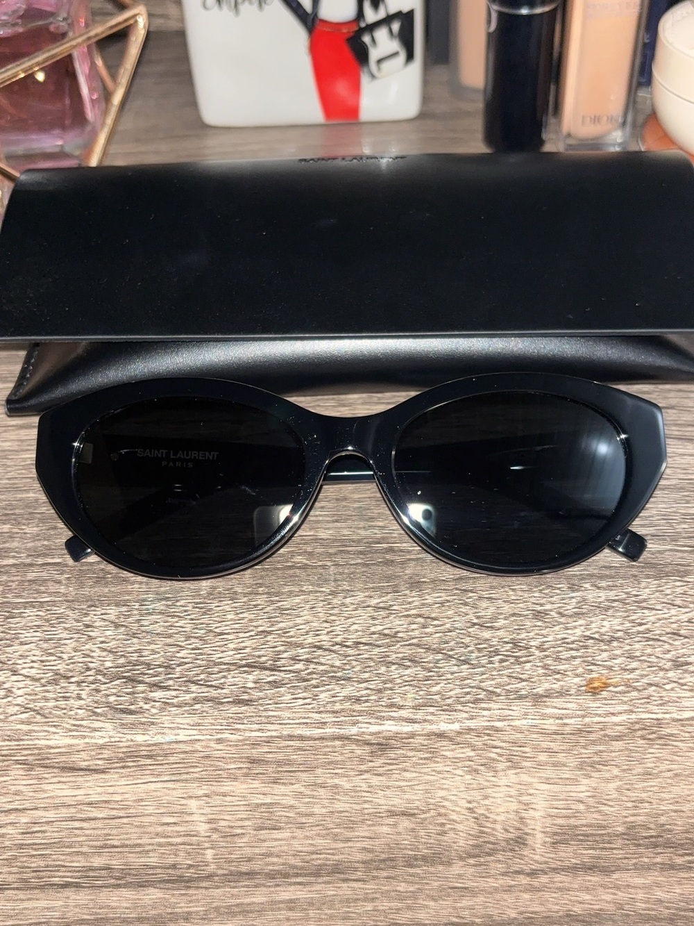 Saint Laurent Black Oval Cat Eye Sunglasses with Case